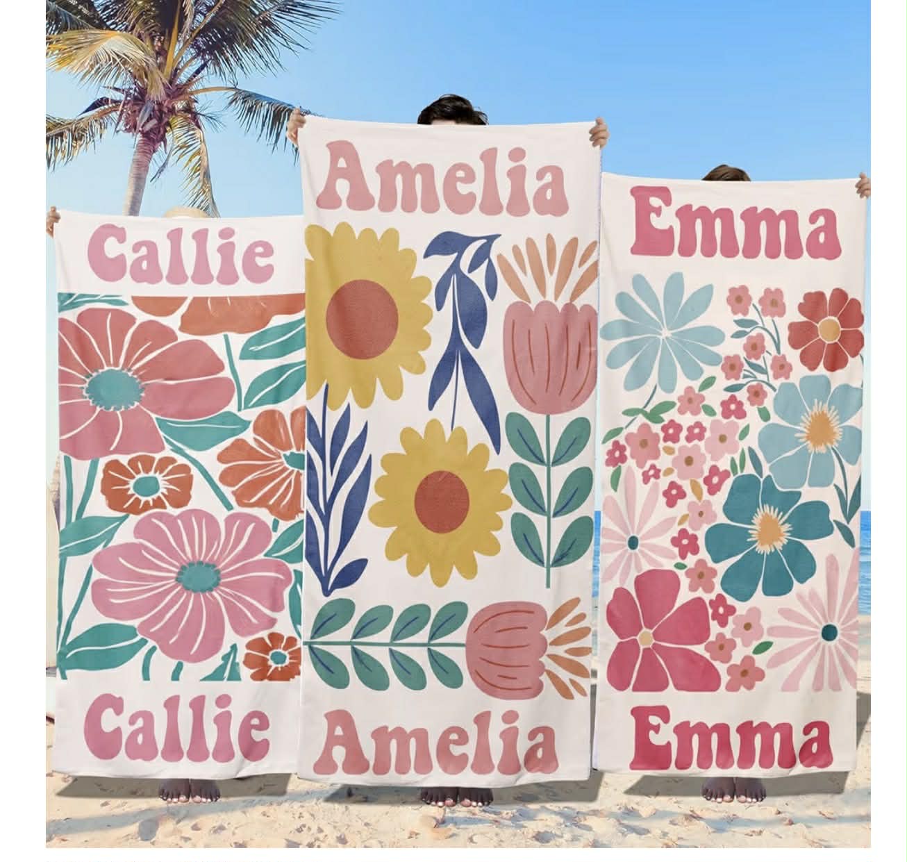 Kids Beach Towel - Personalized Floral Designs