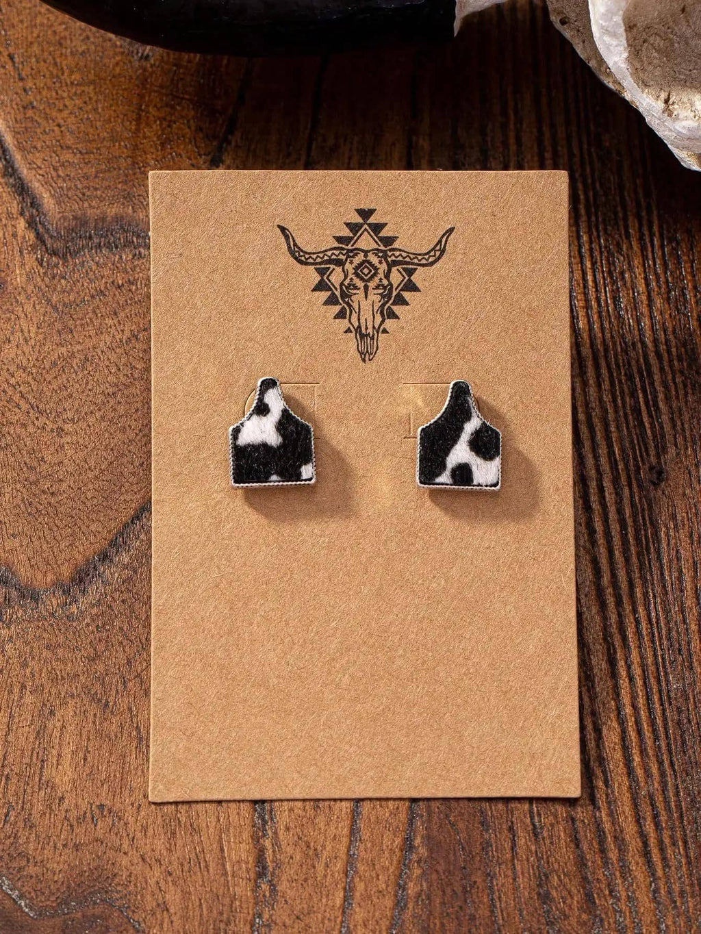Cow Tag - Faux Cowhide Stud Earrings