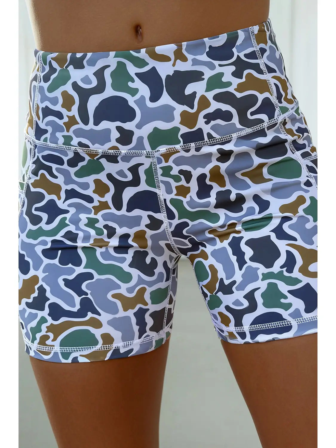 Las-Live Abstract Camo Printed Seam Biker Shorts (S-Xl)