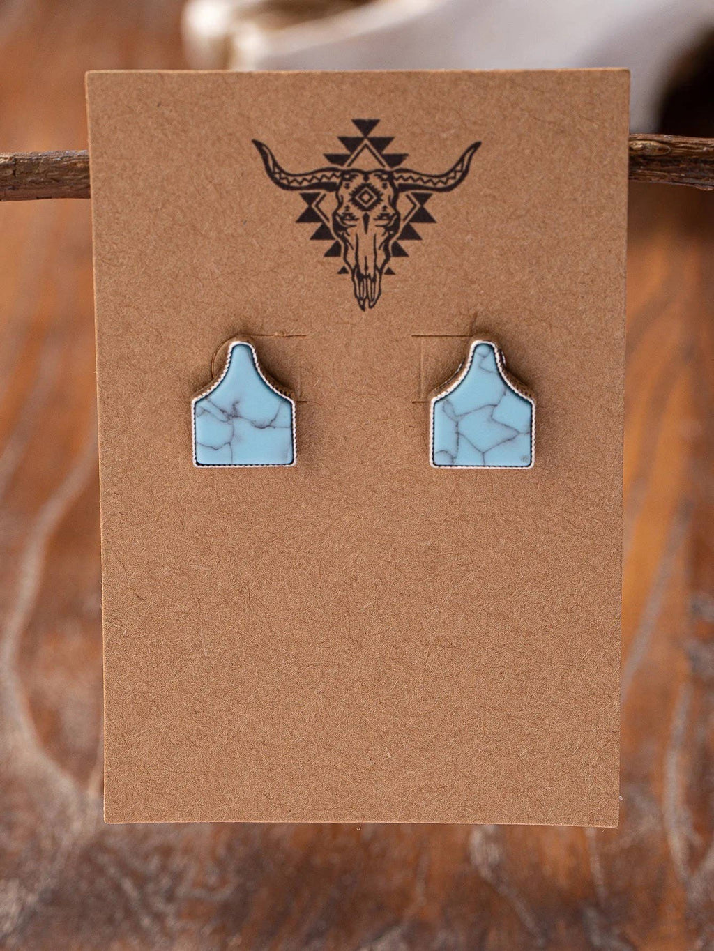 Cow Tag - Faux Cowhide Stud Earrings